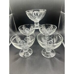 Vtg Set of 5 Footed Paneled Custard/ Sherbet/Dessert Dishes-3.5"‎ Tall